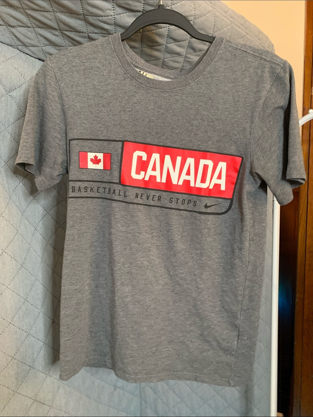 Nike Gray Short Sleeve Canada Basketball Tee with Red Graphic